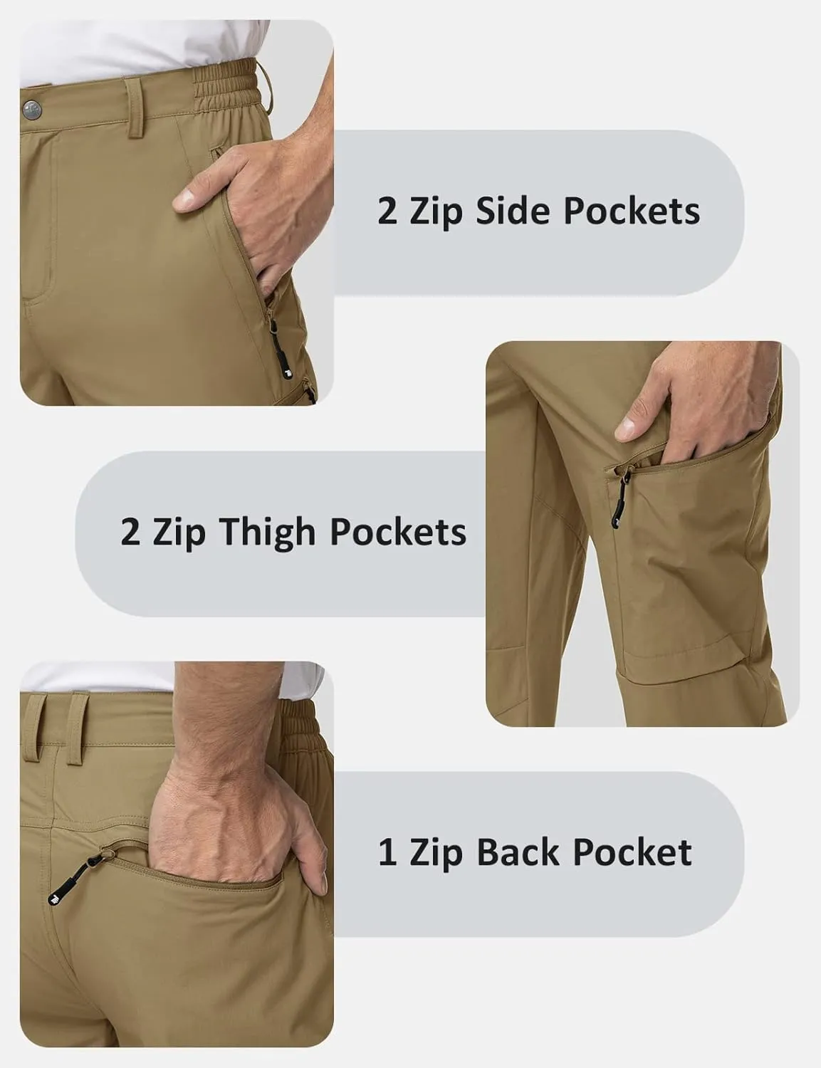 TBMPOY Men's Lightweight Hiking Travel Pants 5 Zip Pockets Stretch Quick Dry Work Pant Cargo Outdoor Camping Fishing
