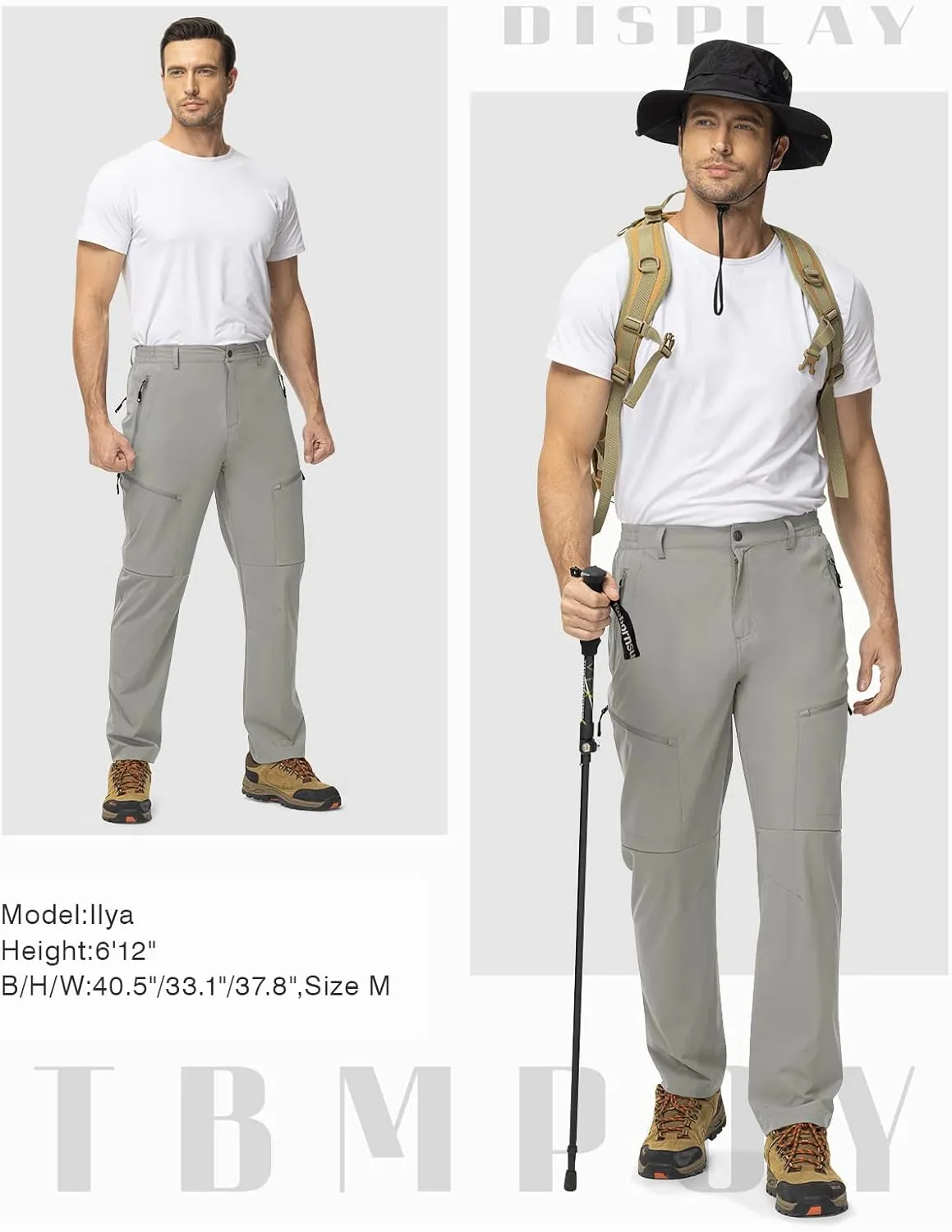 TBMPOY Men's Lightweight Hiking Travel Pants 5 Zip Pockets Stretch Quick Dry Work Pant Cargo Outdoor Camping Fishing