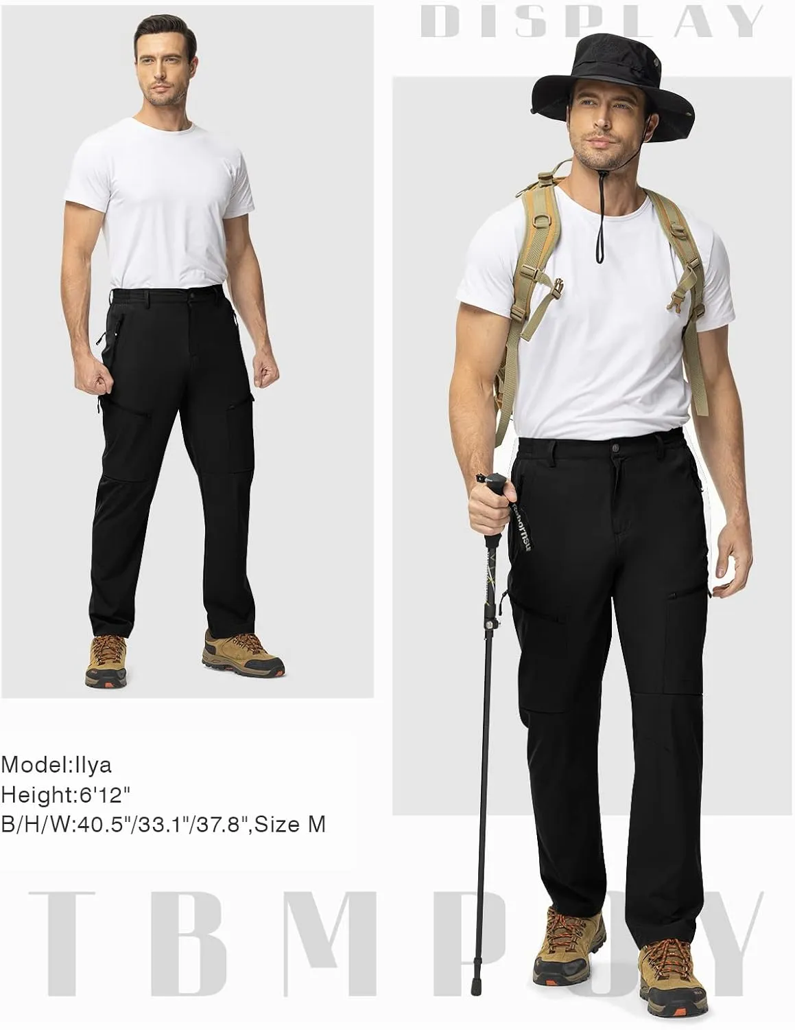 TBMPOY Men's Lightweight Hiking Travel Pants 5 Zip Pockets Stretch Quick Dry Work Pant Cargo Outdoor Camping Fishing