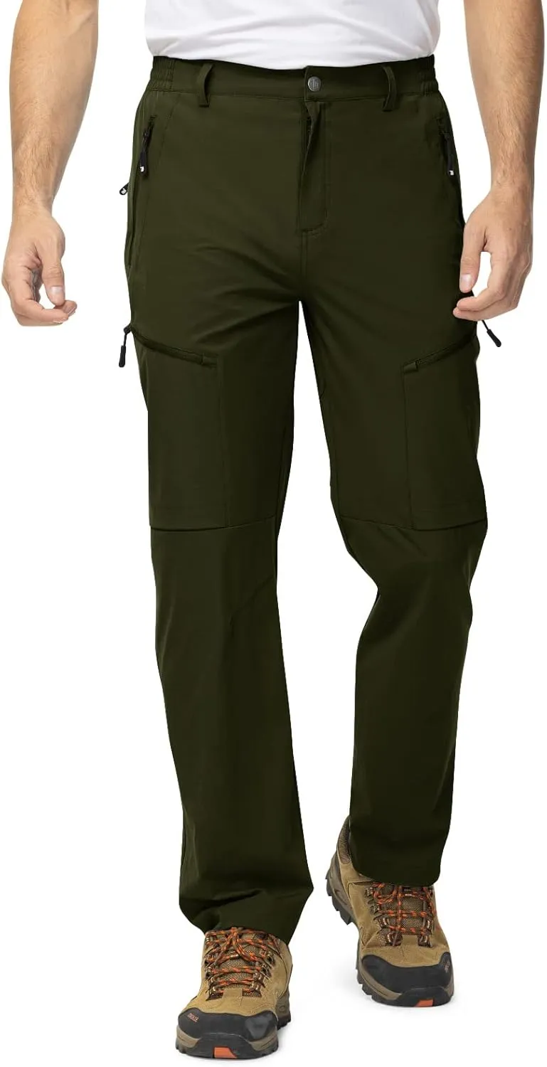 TBMPOY Men's Lightweight Hiking Travel Pants 5 Zip Pockets Stretch Quick Dry Work Pant Cargo Outdoor Camping Fishing