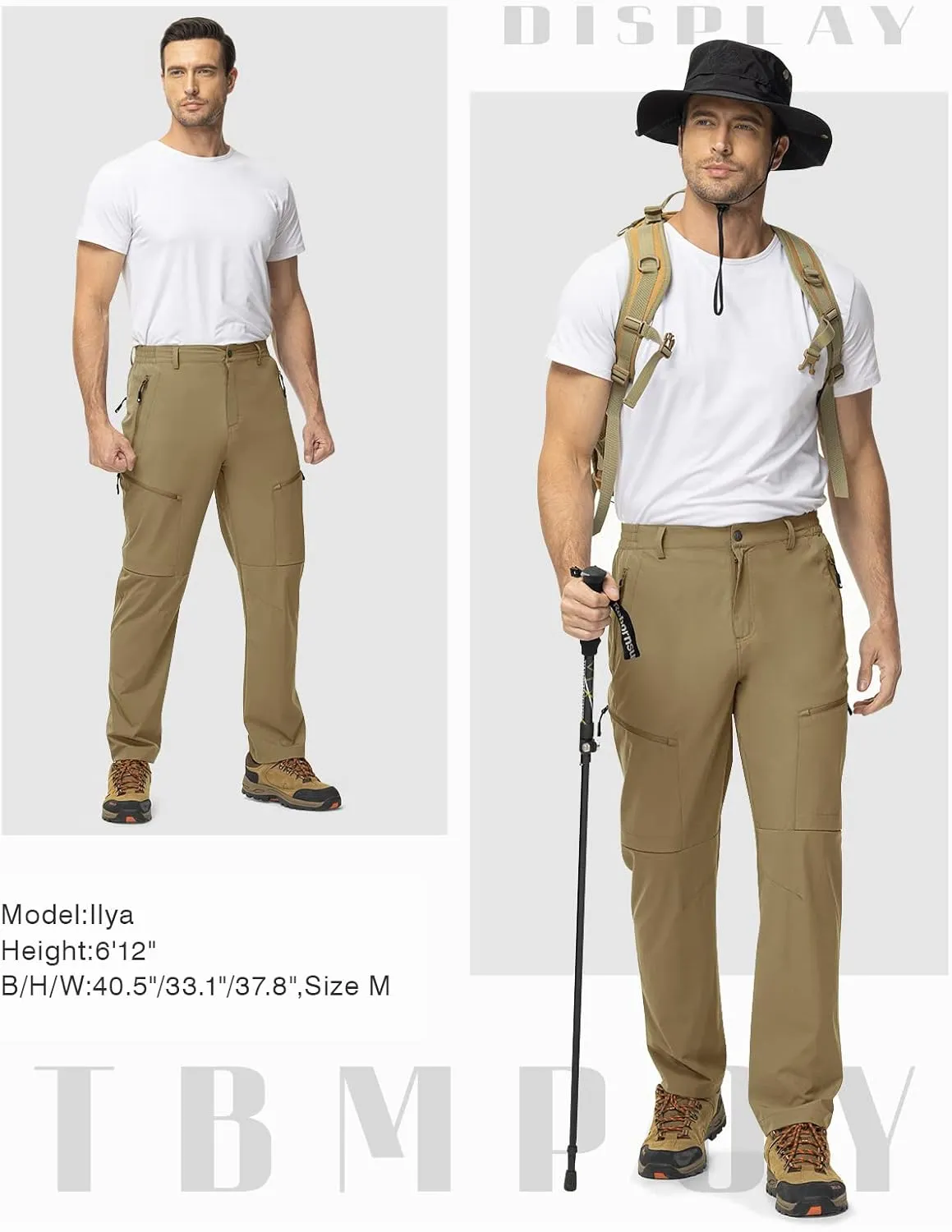 TBMPOY Men's Lightweight Hiking Travel Pants 5 Zip Pockets Stretch Quick Dry Work Pant Cargo Outdoor Camping Fishing