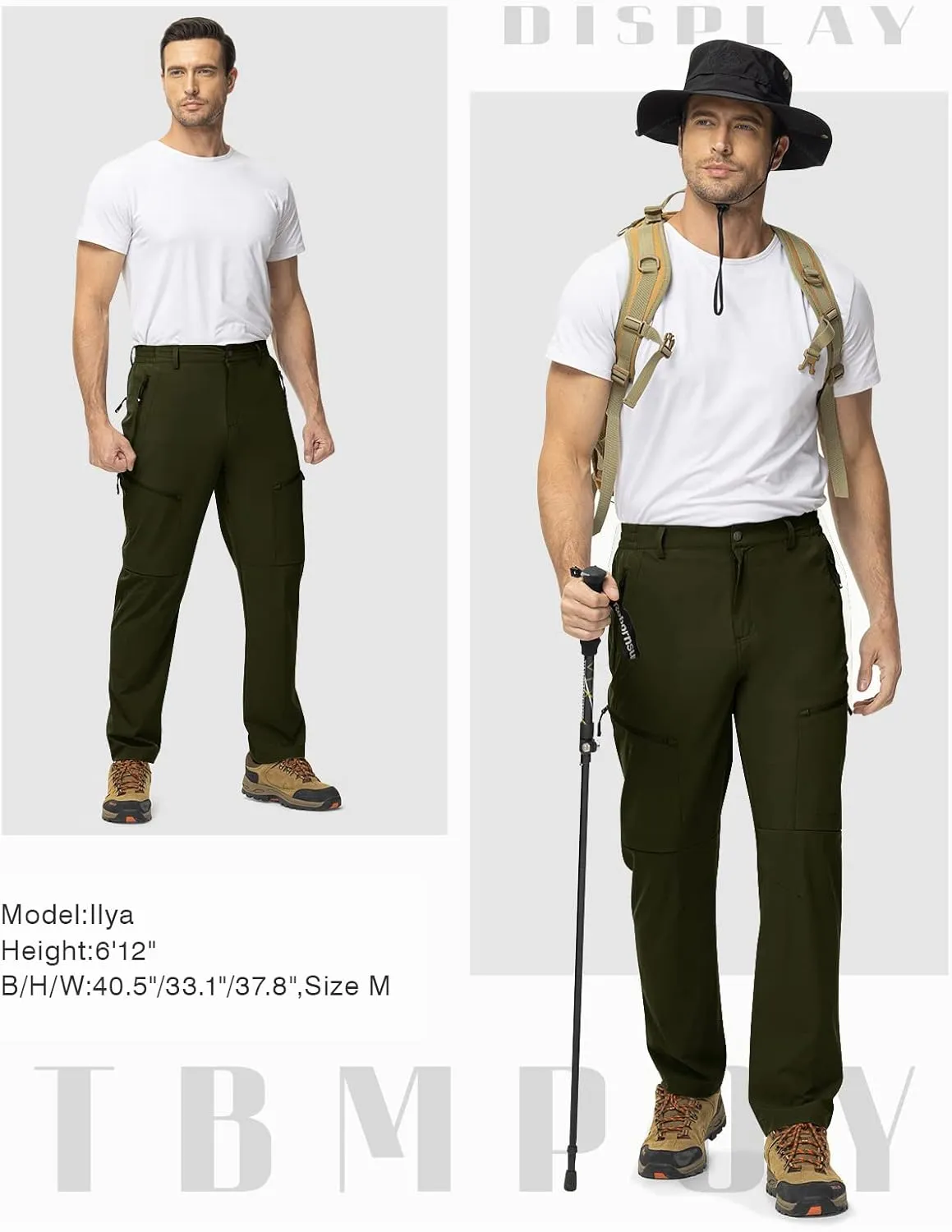 TBMPOY Men's Lightweight Hiking Travel Pants 5 Zip Pockets Stretch Quick Dry Work Pant Cargo Outdoor Camping Fishing
