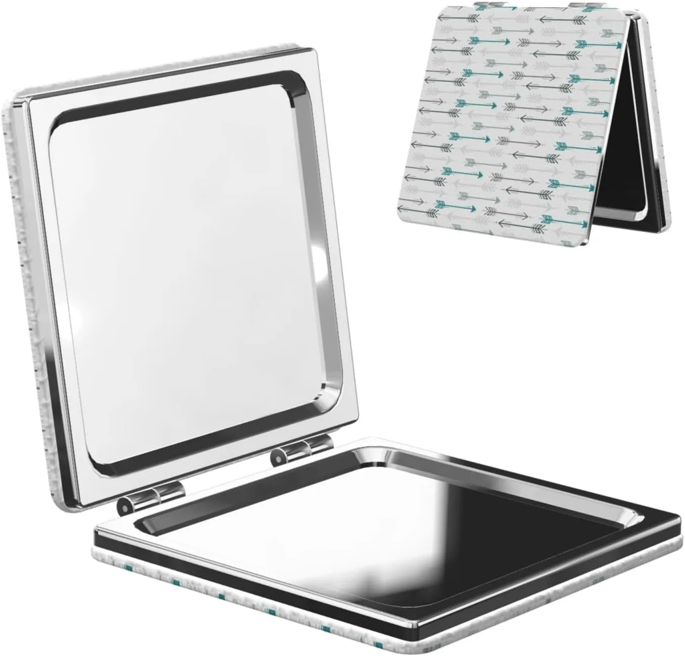 Teal Retro Arrow Pattern Women Small Makeup Mirror Compact Handheld Cosmetic Mirror for Purse Pocket