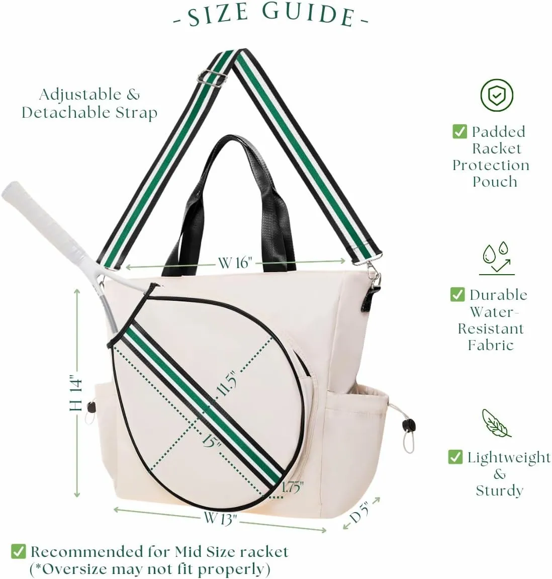 Tennis Bag Tennis Racket Tote for Women & Men Unisex - Sports Racquet Pickleball, Badminton, Squash Case Convertible Shoulder/Crossbody Strap Stylish Design, Large Compartment