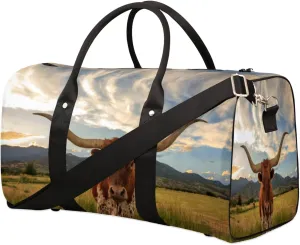 Texas Longhorn Cattle Travel Duffel Bag, Foldable Sport Gym Tote Bag, Waterproof Weekender Overnight Bag with Shoulder Strap, Carry On Luggage Handbag for Men and Women