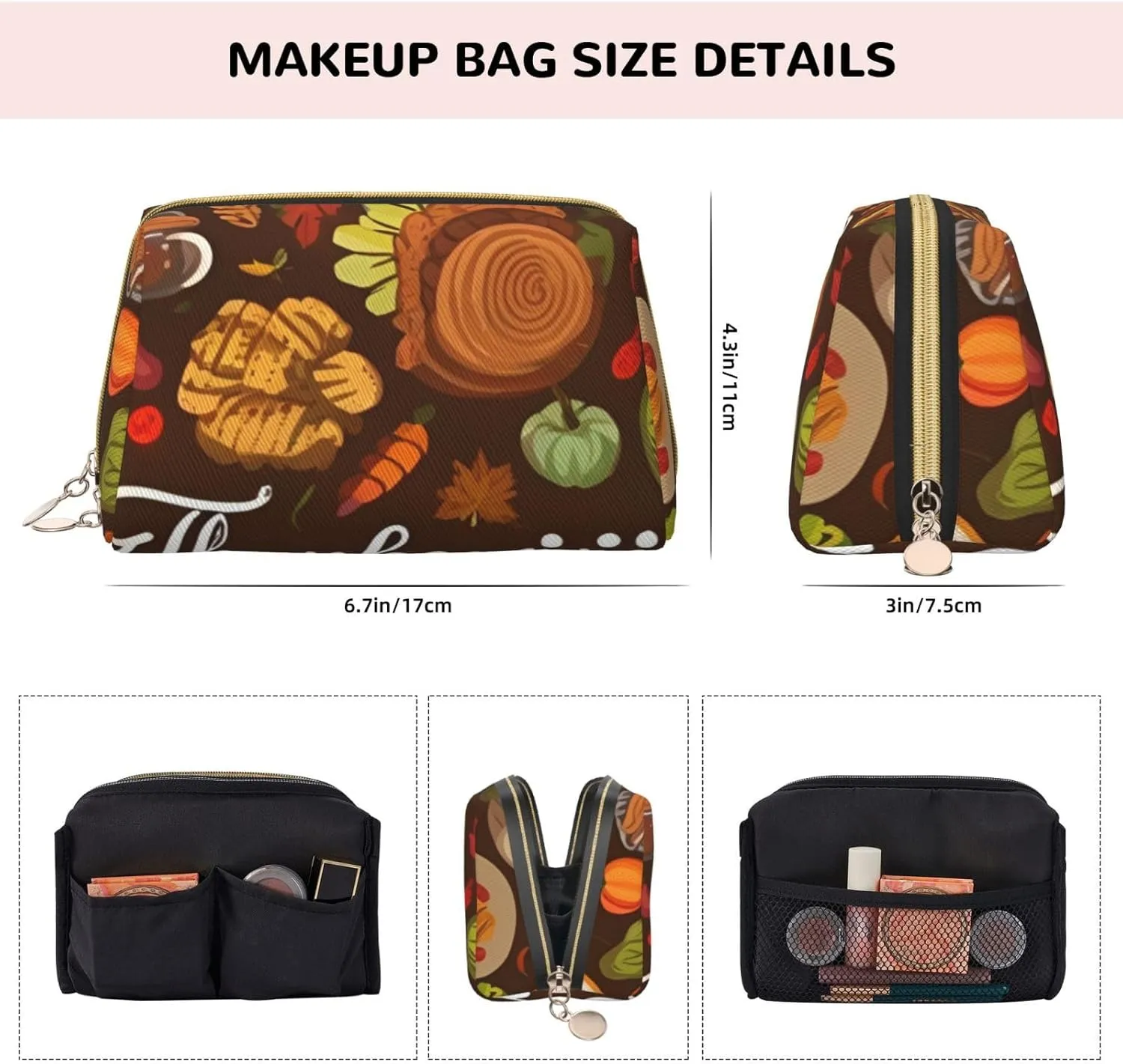 Thanksgiving Toiletry Pouch, Travel-Friendly Makeup Organizer For Makeup Brushes, Lipsticks