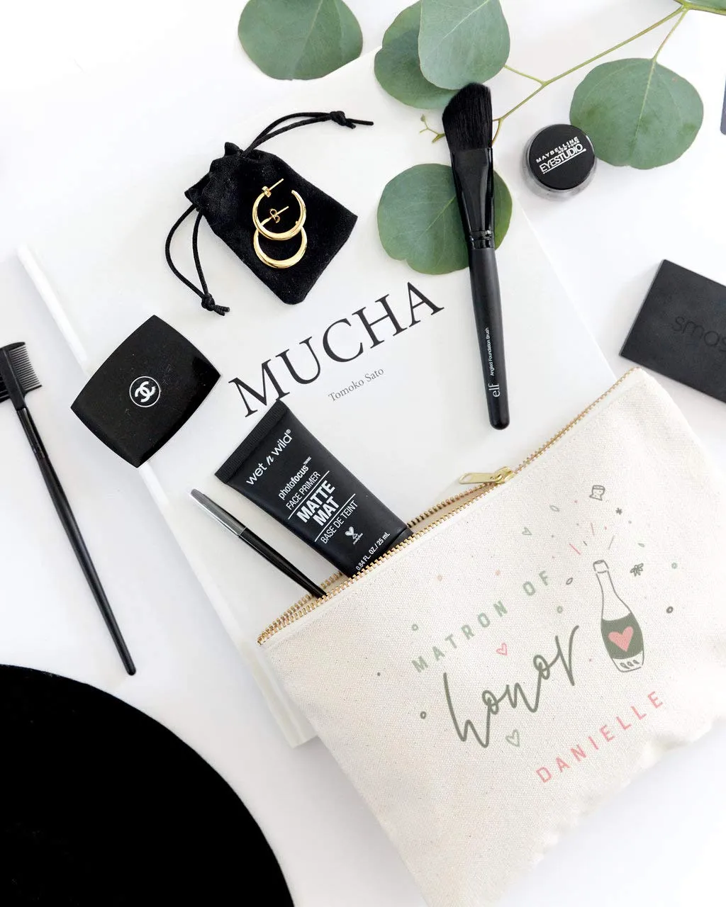 The Cotton & Canvas Co. Champagne Celebration Personalized Matron of Honor Wedding Cosmetic Bag, Bridal Party Gift and Travel Make Up Pouch