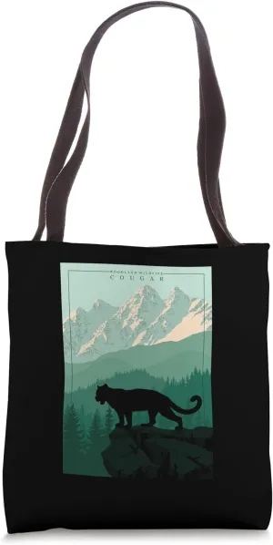 The Cougar, Woodland Wildlife Cougar Illustration Graphic Tote Bag