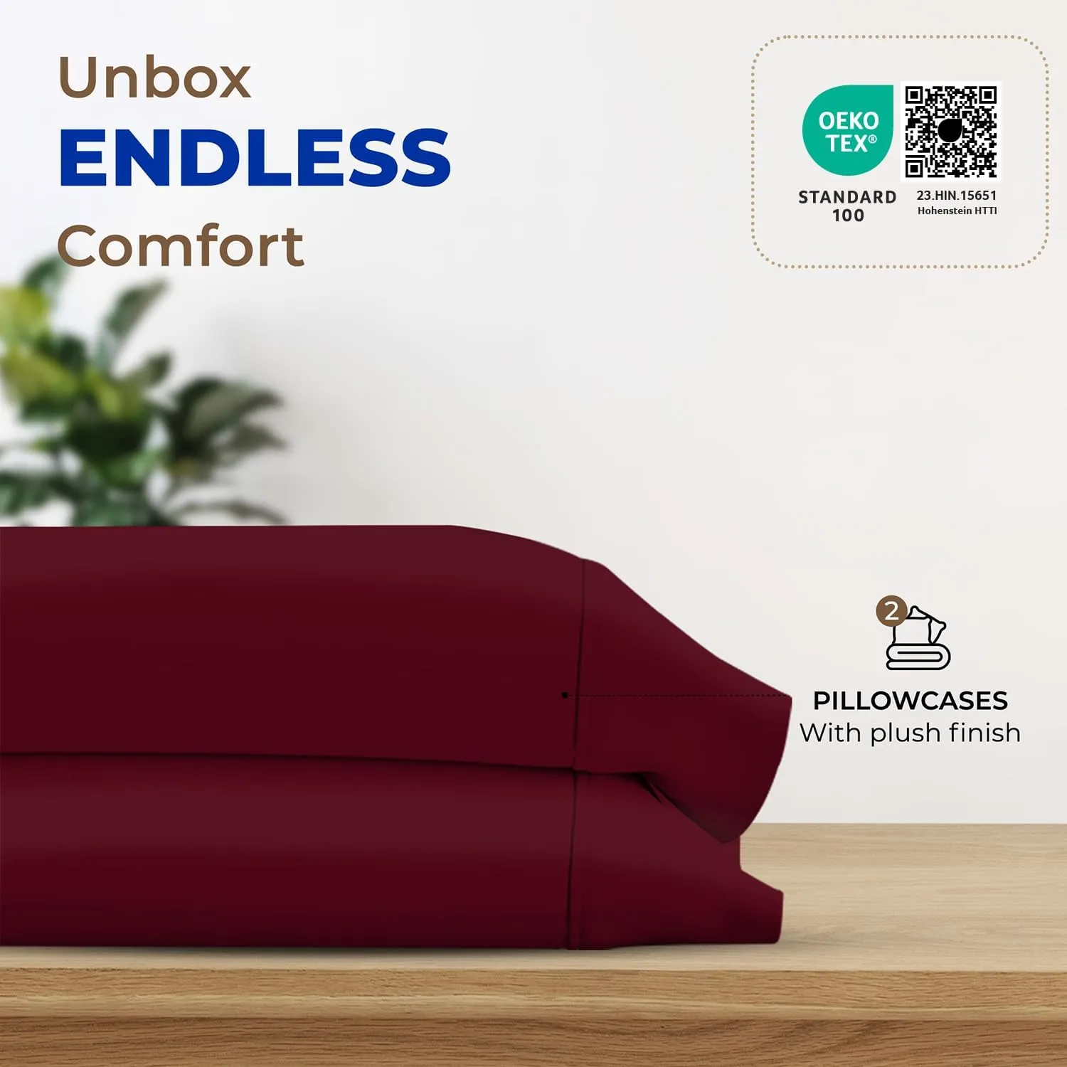 THREAD SPREAD 100% Egyptian Cotton Pillow Cases King - 1000 Thread Count Pillow Cases King Size Set of 2, Cooling & Breathable Extra Long Staple Sateen Weave Cotton Pillow Covers for Bed - Burgundy