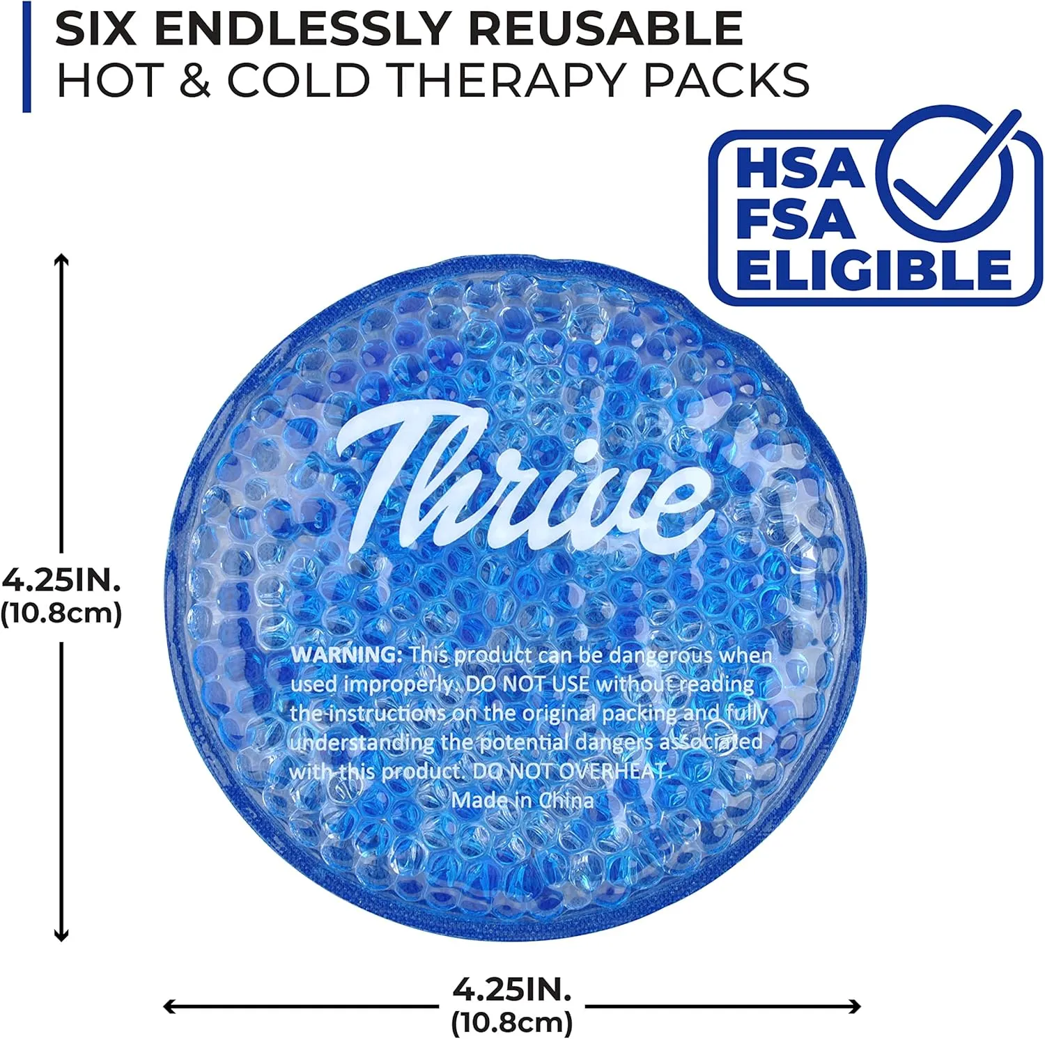 Thrive Round Hot & Cold Ice Packs (6 Pack) – FSA HSA Approved Product - Reusable Gel Bead Ice Pack w/Cloth Fabric Backing – Hot and Cold Pack for Tired Eyes, Sinus Relief (Mint)