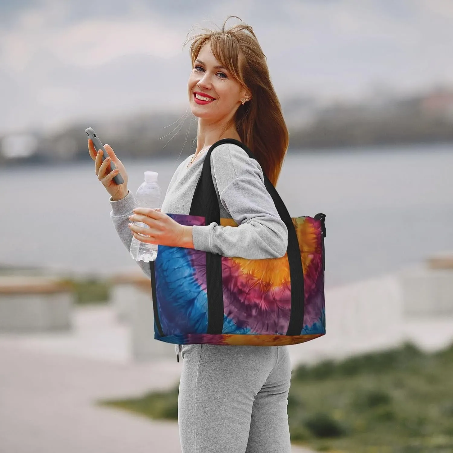 tie dye orange print Travel Duffel Bag, Sports Tote Gym Bag, Swim Pool Bag Large Shoulder Tote Bag for Beach Weekender, 202-406-121