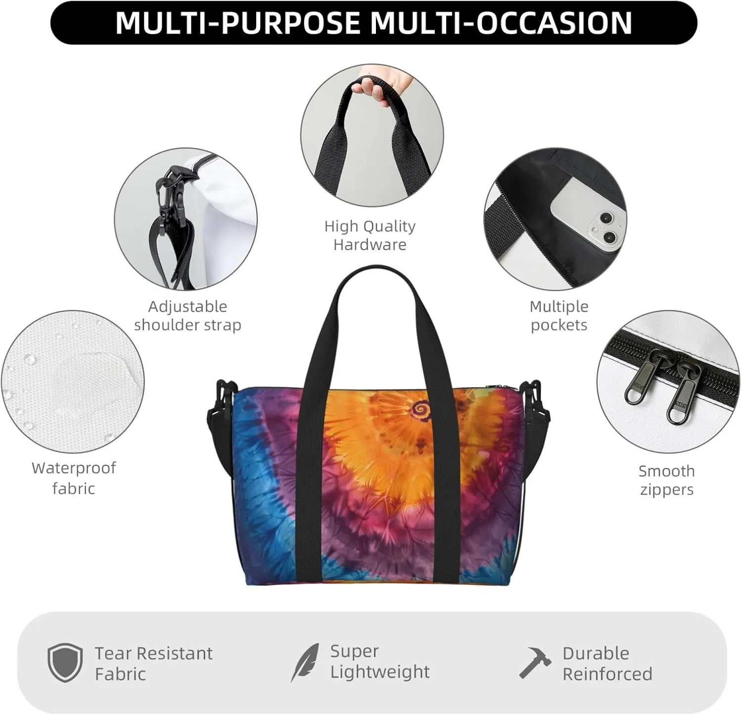 tie dye orange print Travel Duffel Bag, Sports Tote Gym Bag, Swim Pool Bag Large Shoulder Tote Bag for Beach Weekender, 202-406-121