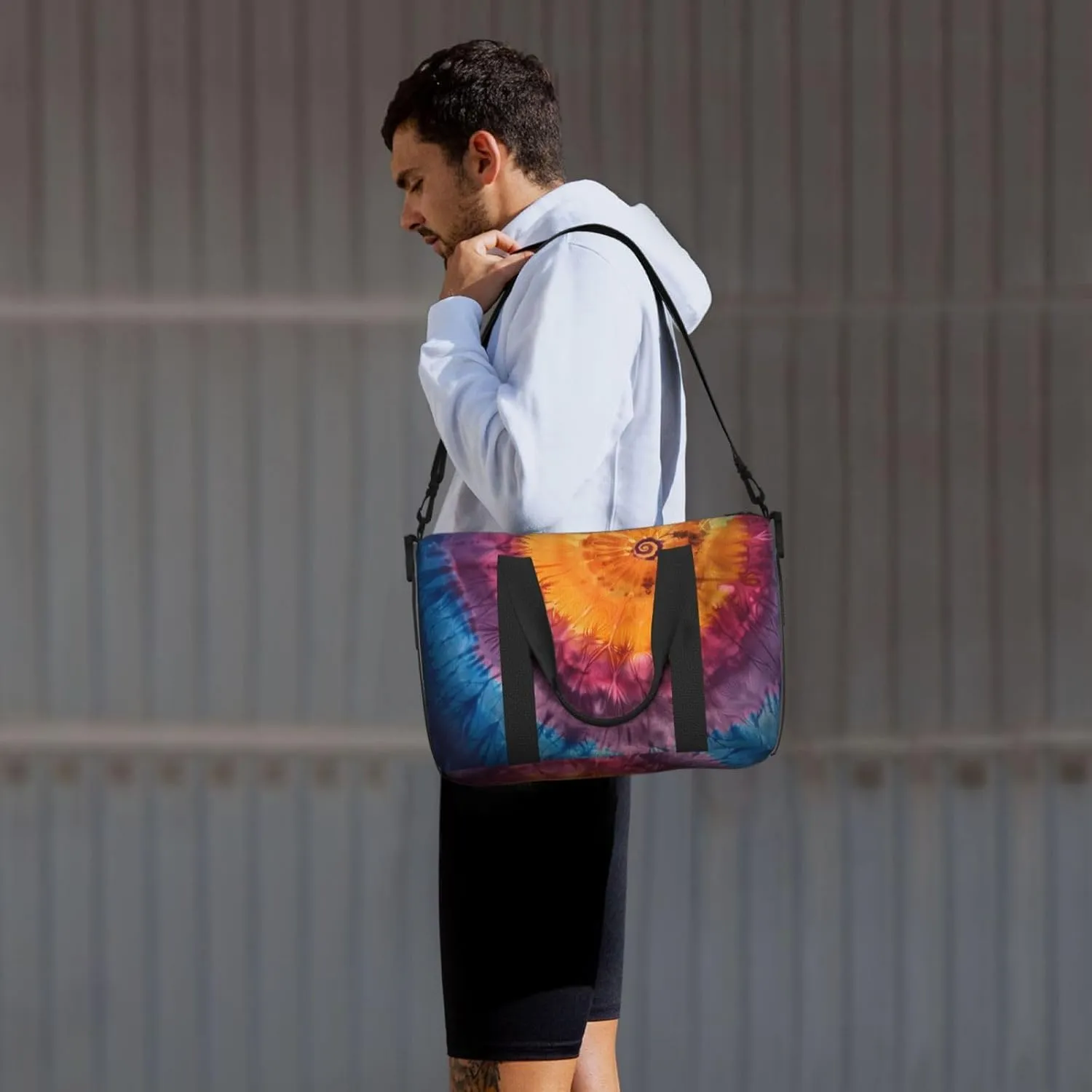 tie dye orange print Travel Duffel Bag, Sports Tote Gym Bag, Swim Pool Bag Large Shoulder Tote Bag for Beach Weekender, 202-406-121