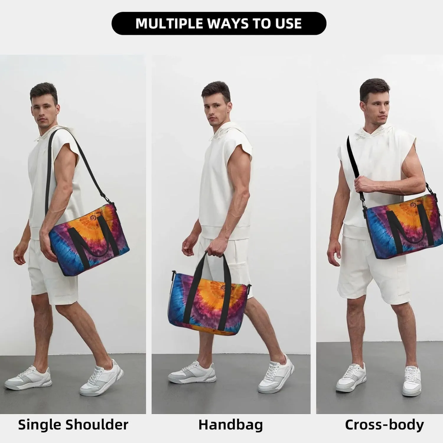 tie dye orange print Travel Duffel Bag, Sports Tote Gym Bag, Swim Pool Bag Large Shoulder Tote Bag for Beach Weekender, 202-406-121