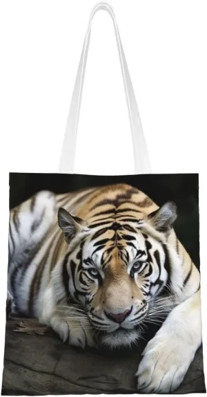 Tiger Lie On Rock Print Canvas Tote Bags Lightweight Shoulder Bag Reusable Grocery Shopping Bag Handbags for Women Men