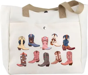 TOBGBE Western Gift Women Cowboy Boots Idea Canvas Travel Bag Western Cowgirls Shopping Bag Western Bags For Women (Many Cowboy TB)