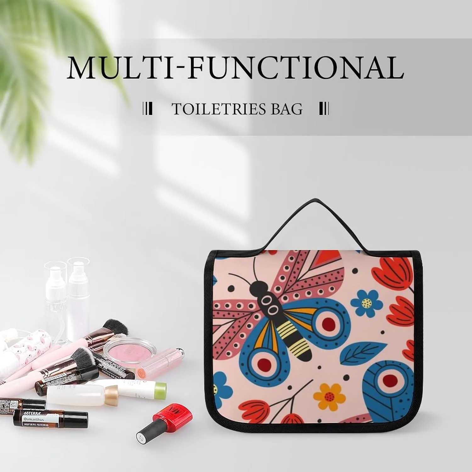 Toiletry Bag Travel Bag with Hanging Hook, Water Resistant Makeup Cosmetic Bag Travel Organizer Compatible with Basic Rgbpink Butterflies for Accessories