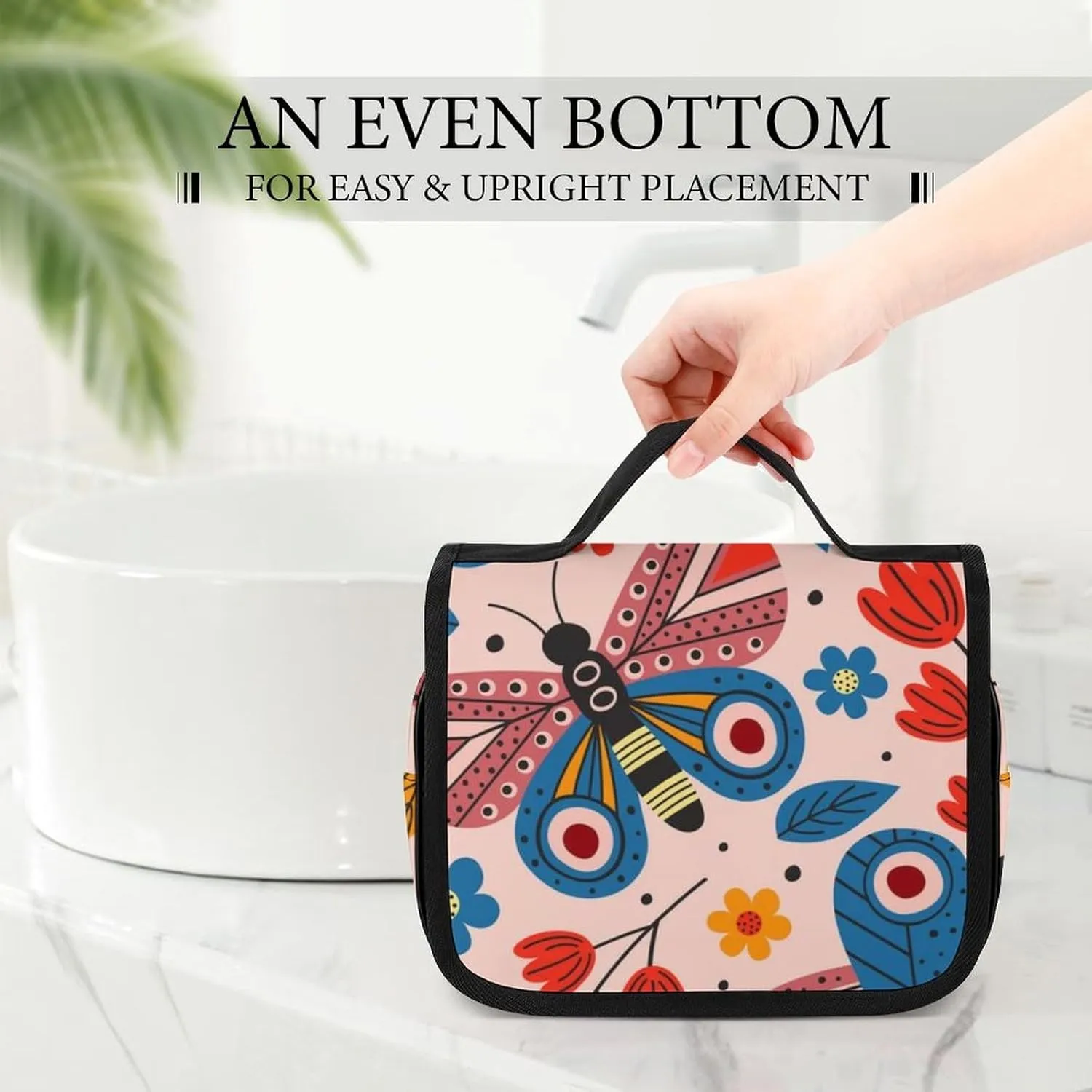 Toiletry Bag Travel Bag with Hanging Hook, Water Resistant Makeup Cosmetic Bag Travel Organizer Compatible with Basic Rgbpink Butterflies for Accessories