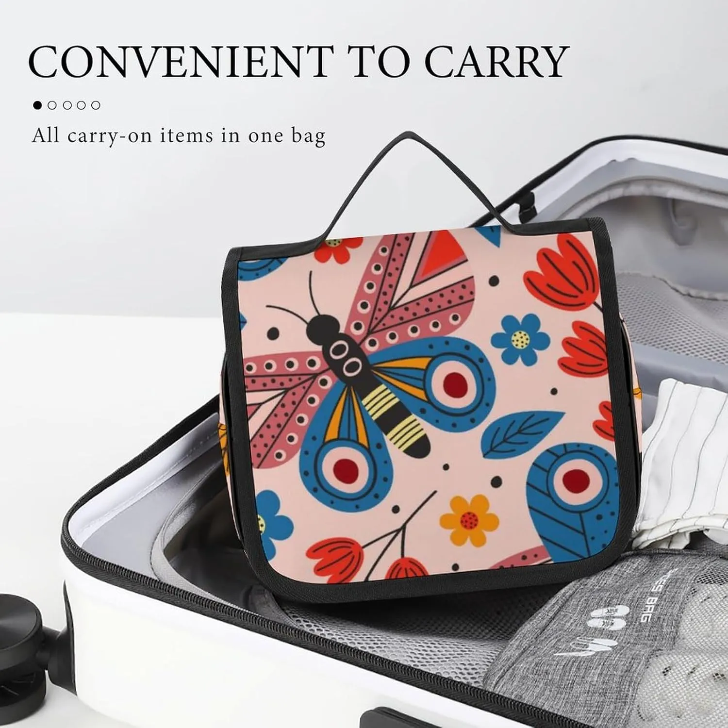 Toiletry Bag Travel Bag with Hanging Hook, Water Resistant Makeup Cosmetic Bag Travel Organizer Compatible with Basic Rgbpink Butterflies for Accessories