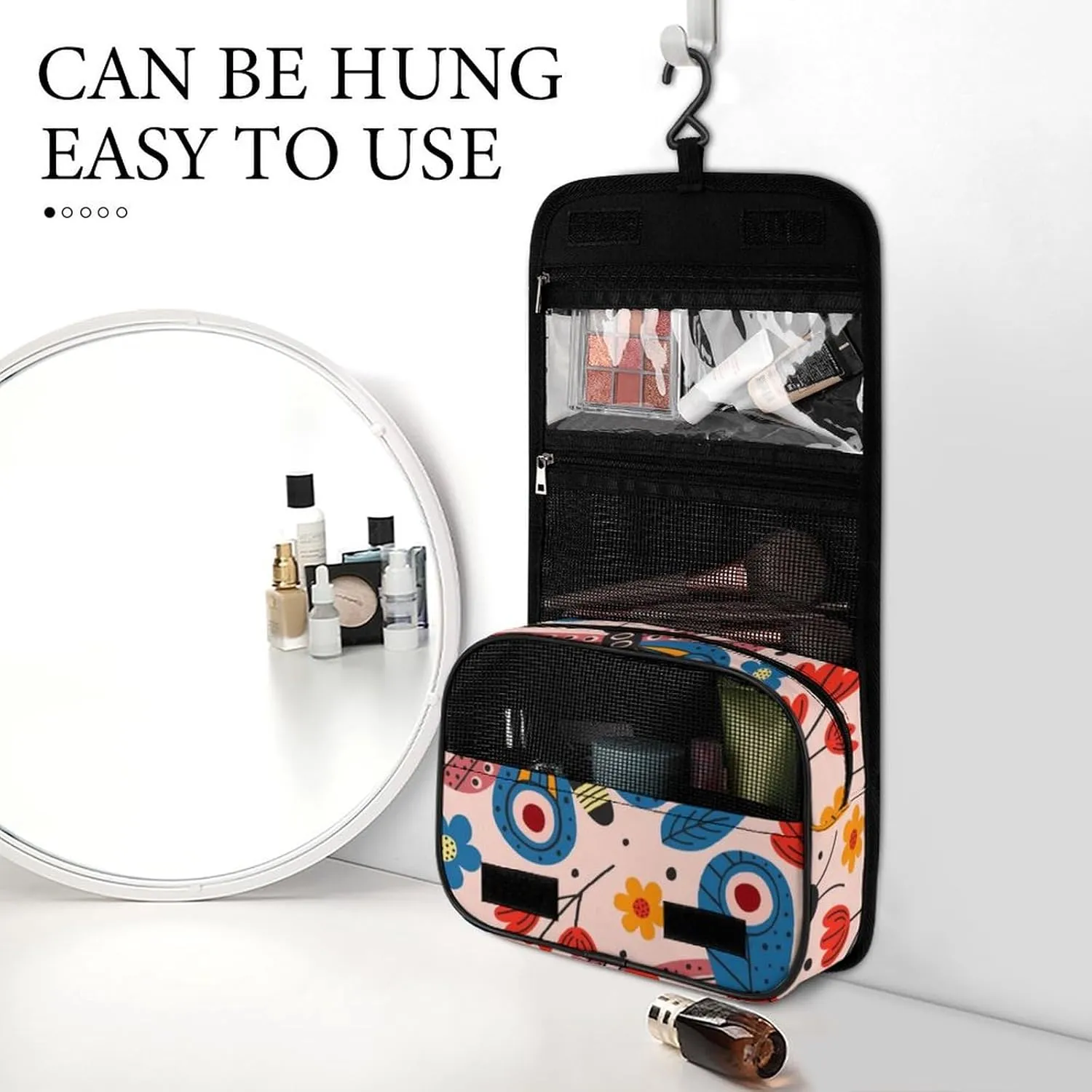 Toiletry Bag Travel Bag with Hanging Hook, Water Resistant Makeup Cosmetic Bag Travel Organizer Compatible with Basic Rgbpink Butterflies for Accessories