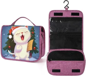 Toiletry Bags, Cute Cat Sing Christmas Carols Print Toiletry Bags,travel Makeup Bag with Hanging Hook Suitable for Toiletries,travel Essentials, style