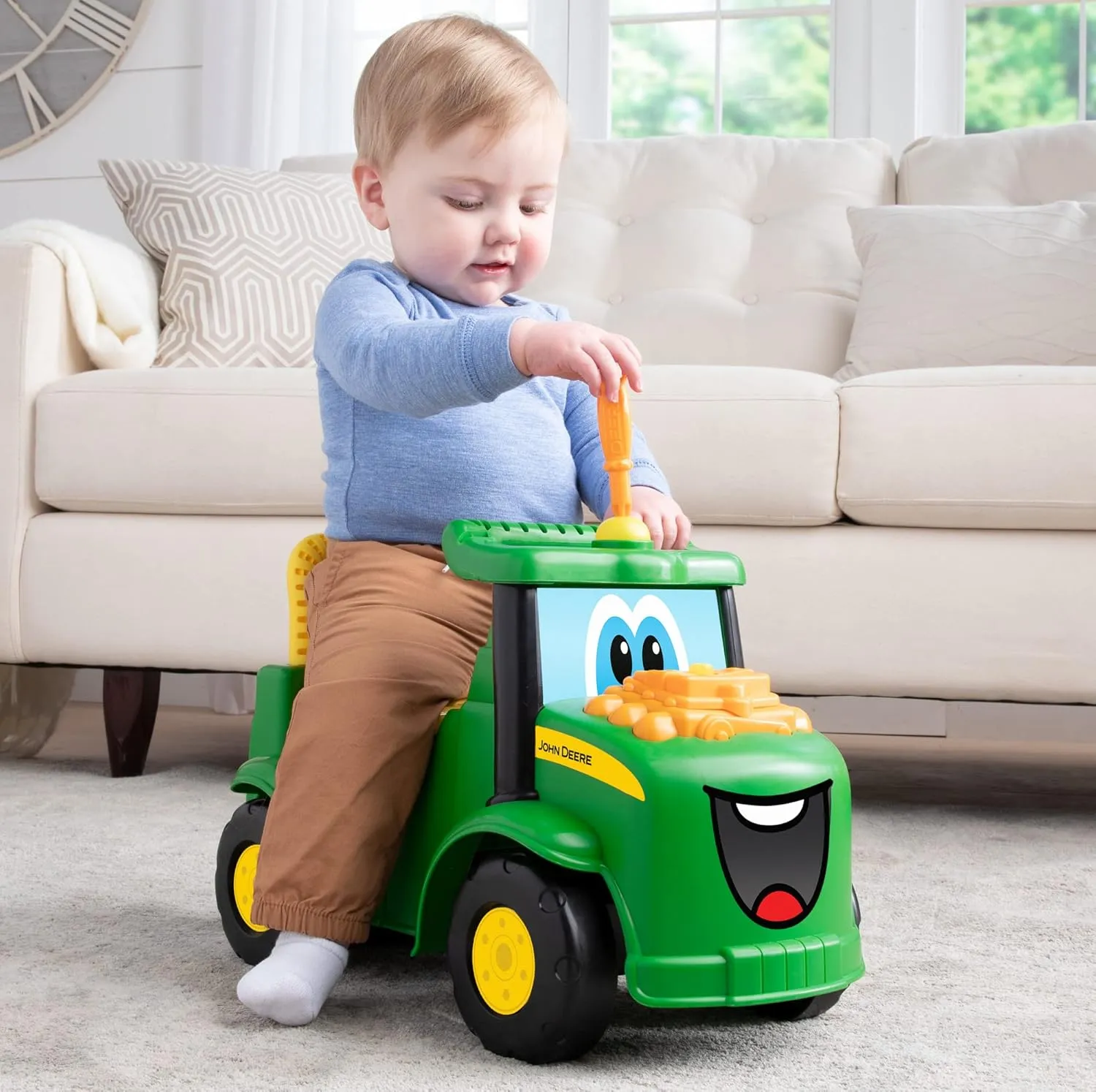 TOMY John Deere Johnny Tractor Ride On Toy - Foot to Floor Tractor Toy Featuring Building Toys with Take Apart Engine - John Deere Tractor Ride On - Toddler Outdoor Toys - Ages 12 Months and Up