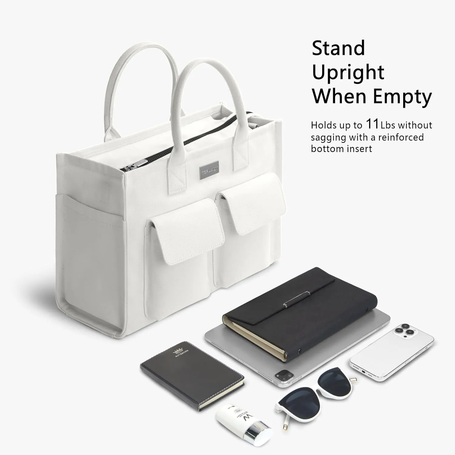 TOPDesign Heavy-Duty Canvas Tote Bag for Women, Crossbody Handbag with 9 Pockets, Everything Tote