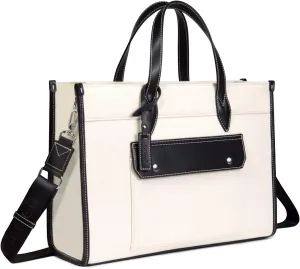 TOPDesign Initial 15.6" Laptop Tote Bag for Women, Personalized Canvas Work Purse, Business Briefcase & Office Handbag