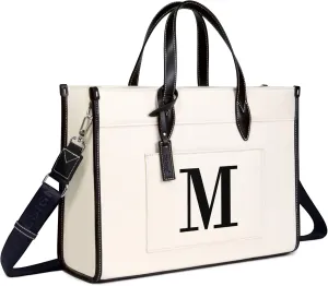 TOPDesign Initial 15.6" Laptop Tote Bag for Women, Personalized Canvas Work Purse, Business Briefcase & Office Handbag