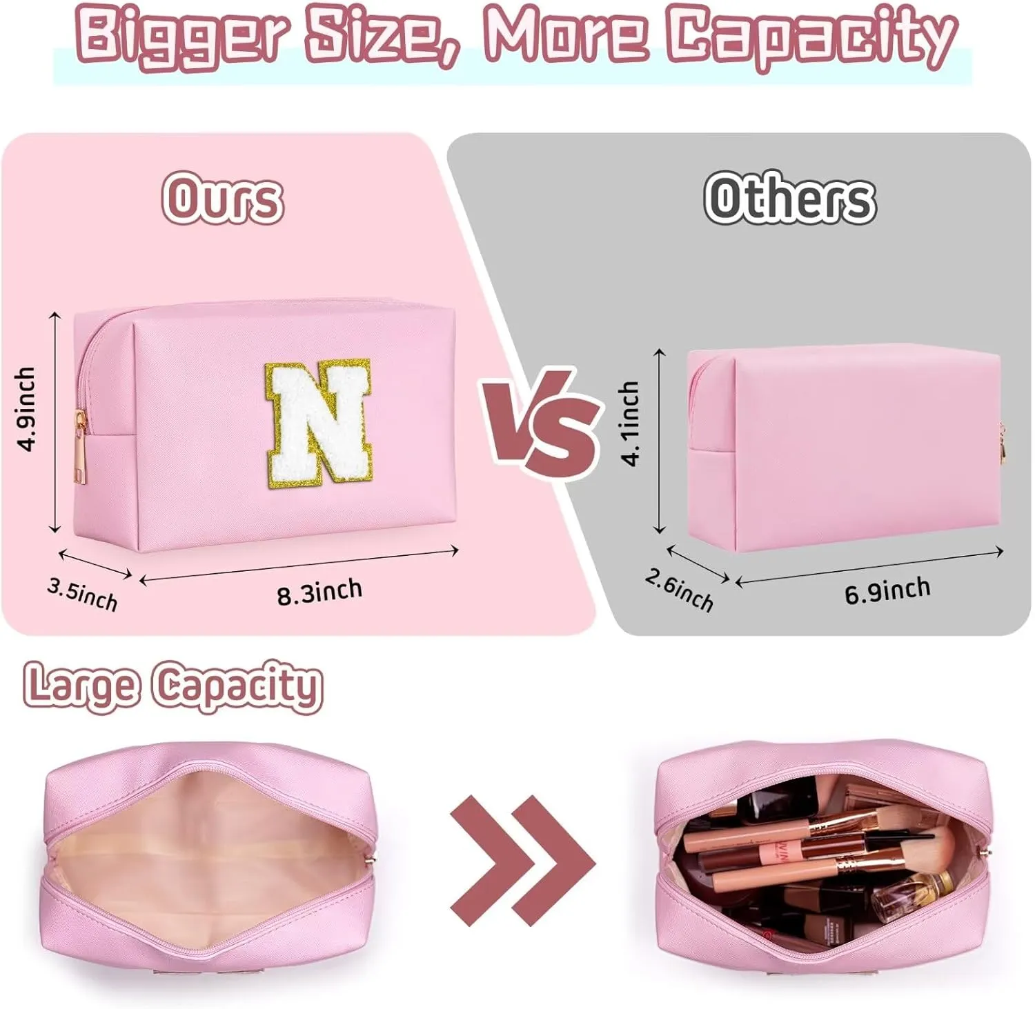 TOPEAST Makeup Organizer - Initial Makeup Bag, Desk Organizer Small Cosmetic Bag Desktop Cosmetic Organiser (Pink N)