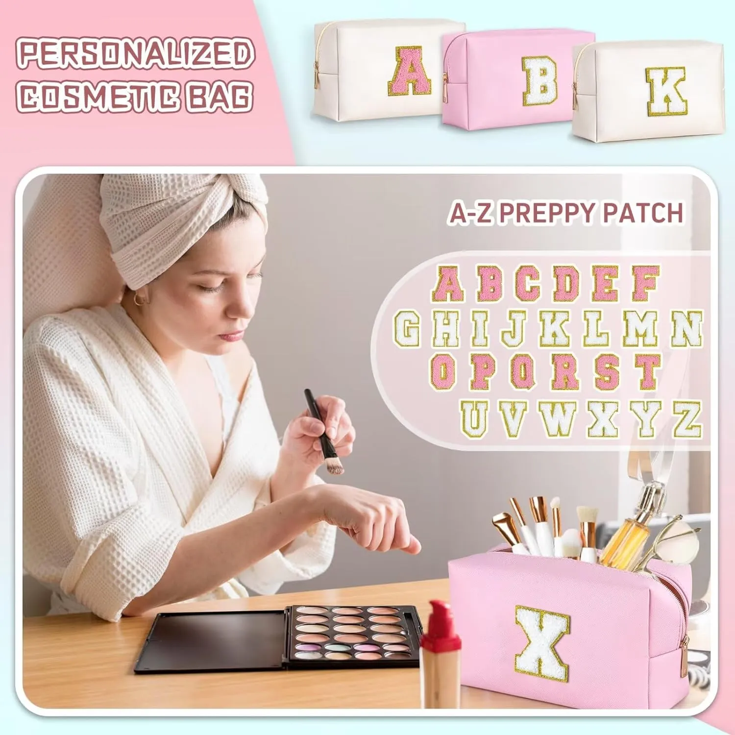 TOPEAST Makeup Organizer - Initial Makeup Bag, Desk Organizer Small Cosmetic Bag Desktop Cosmetic Organiser (Pink N)
