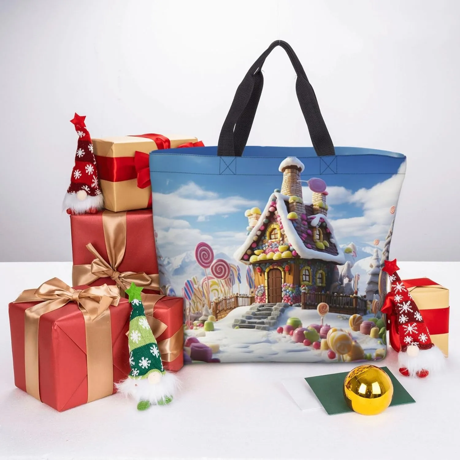 Tote Bag for Women Candy House Shoulder Bag with Zipper Handbag Large Capacity Reusable Grocery Bag