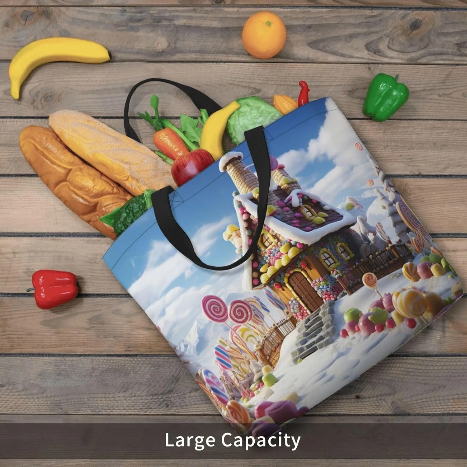 Tote Bag for Women Candy House Shoulder Bag with Zipper Handbag Large Capacity Reusable Grocery Bag