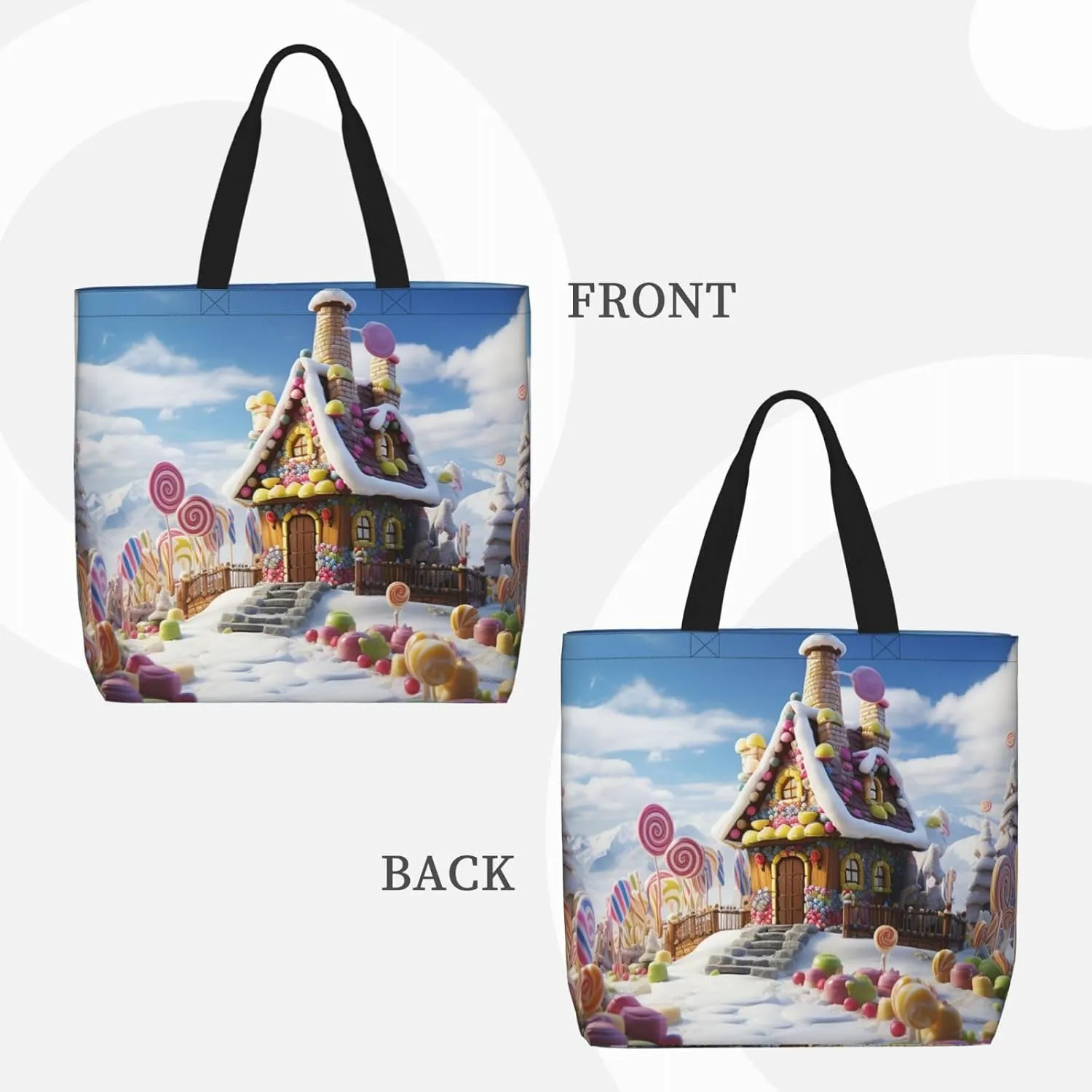 Tote Bag for Women Candy House Shoulder Bag with Zipper Handbag Large Capacity Reusable Grocery Bag