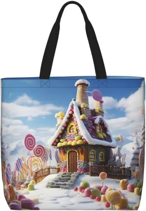 Tote Bag for Women Candy House Shoulder Bag with Zipper Handbag Large Capacity Reusable Grocery Bag