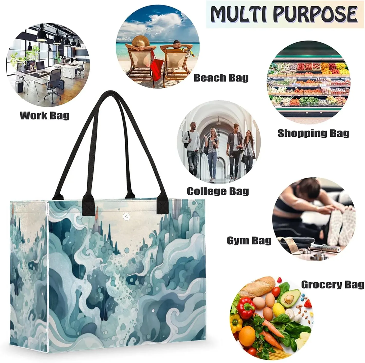 Tote Bag for Women Reusable Canvas Shoulder Bag