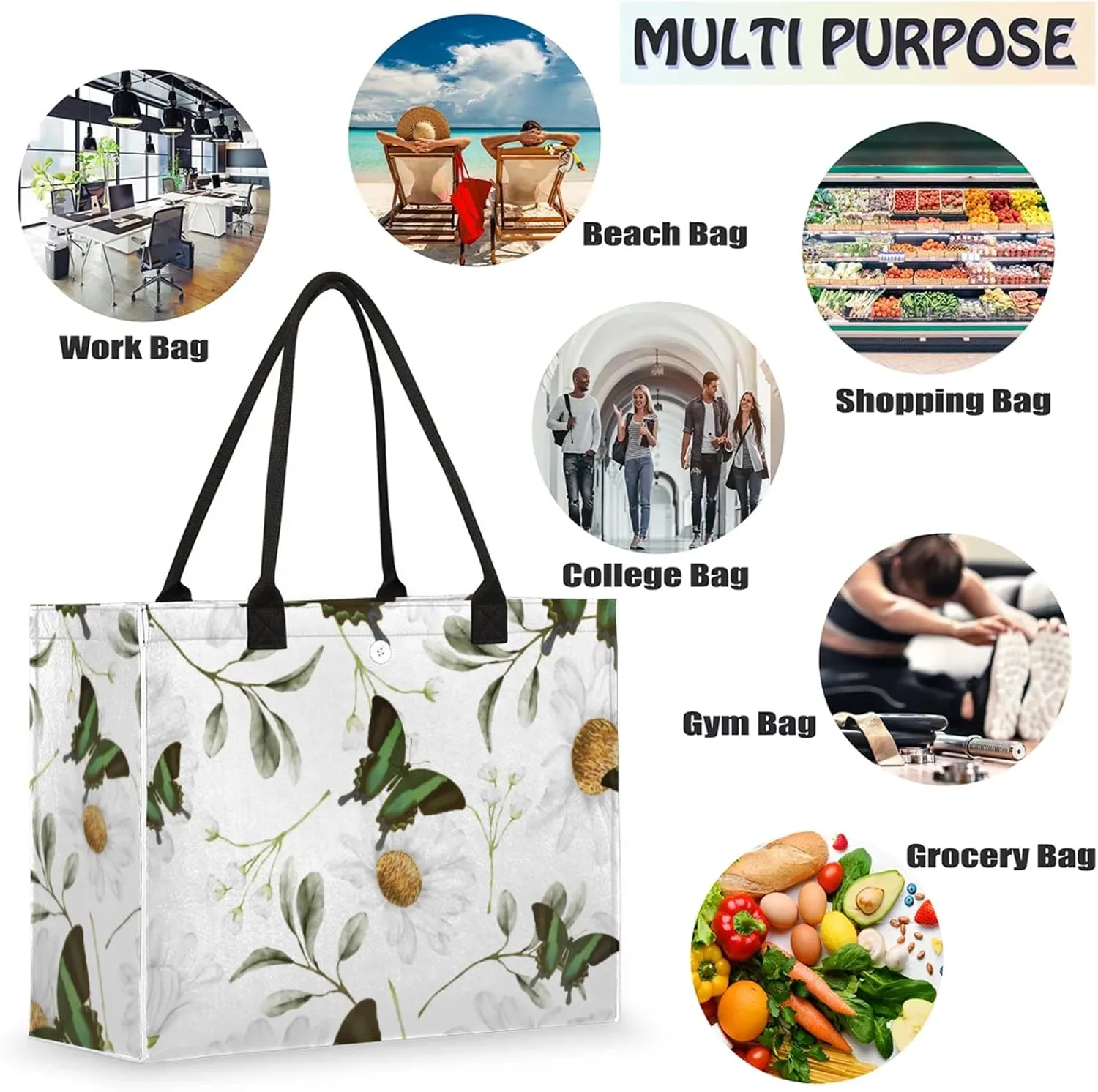 Tote Bag for Women Reusable Canvas Shoulder Bag