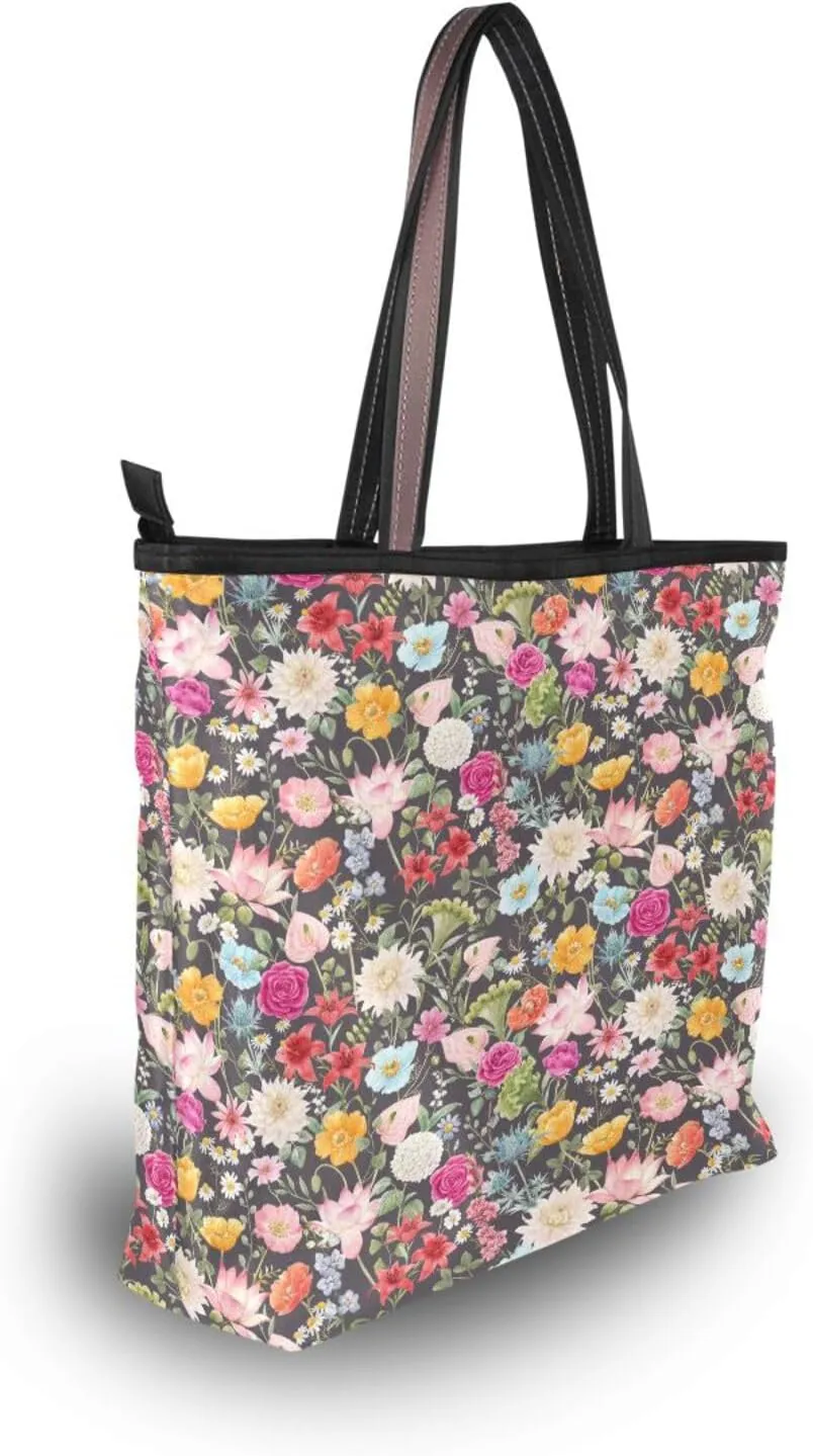 Tote Bag for Women with Zipper,Polyester Tote Purse Holiday Tote Bag Work Handbag Women Gift