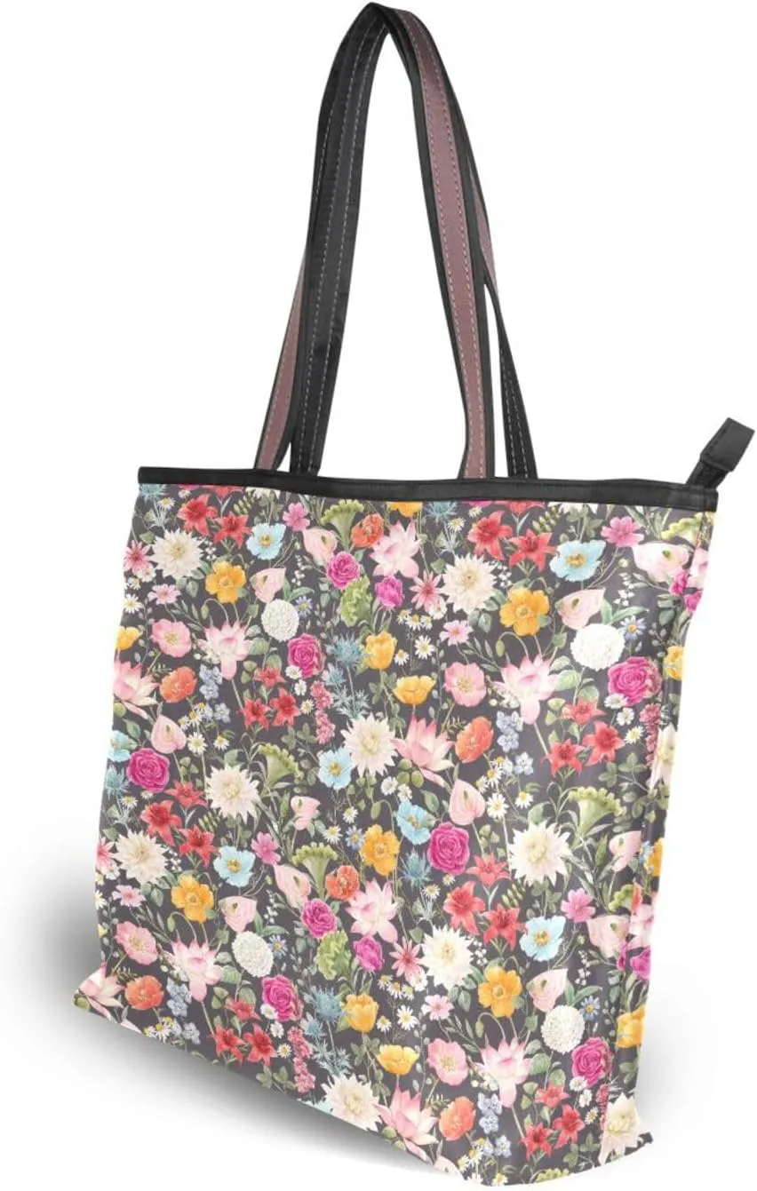 Tote Bag for Women with Zipper,Polyester Tote Purse Holiday Tote Bag Work Handbag Women Gift