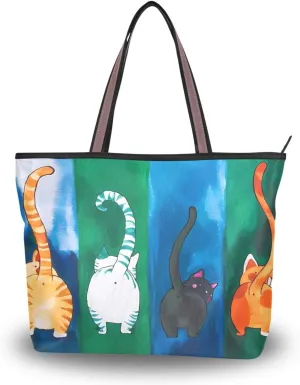 Tote Bag for Women with Zipper,Polyester Tote Purse Holiday Tote Bag Work Handbag Women Gift