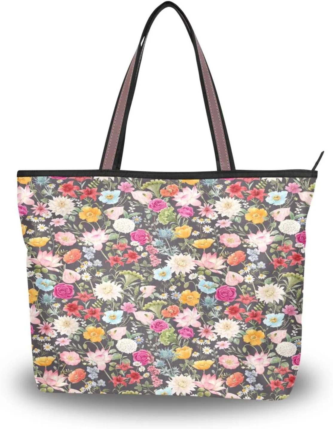 Tote Bag for Women with Zipper,Polyester Tote Purse Holiday Tote Bag Work Handbag Women Gift