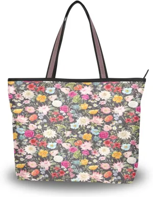 Tote Bag for Women with Zipper,Polyester Tote Purse Holiday Tote Bag Work Handbag Women Gift