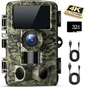 Trail Camera - 4K 48MP Game Camera with Night Vision, 0.05s Trigger Motion Activated, IP66 Waterproof, 130 Wide-Angle with No Glow Infrared LEDs for Outdoor Wildlife
