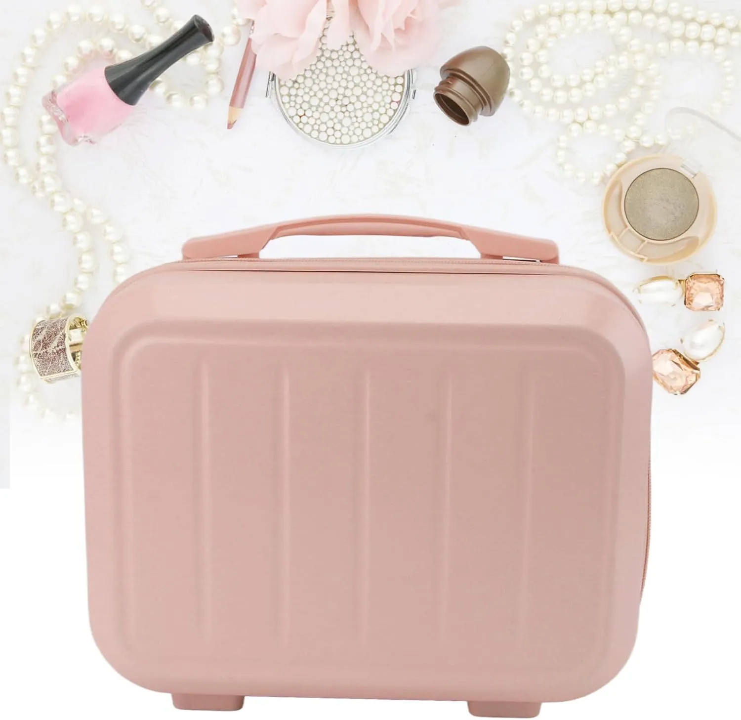 Train Case Makeup Bag, 14in Travel Cosmetic Organizer Makeup Storage Box for Women Girl (Roseate)