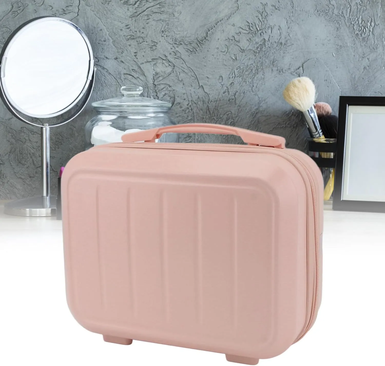 Train Case Makeup Bag, 14in Travel Cosmetic Organizer Makeup Storage Box for Women Girl (Roseate)