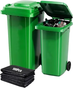 Trash Cans Outdoor Garbage Can 18/22/27/53 Gallon Large Kitchen Trash Can Terrace Patio Garbage Can Outdoor Wheeled Trash Container with Lid ＆ 100-Pcs Storage Bag For Outdoor Backyard(Green,53Gallon)