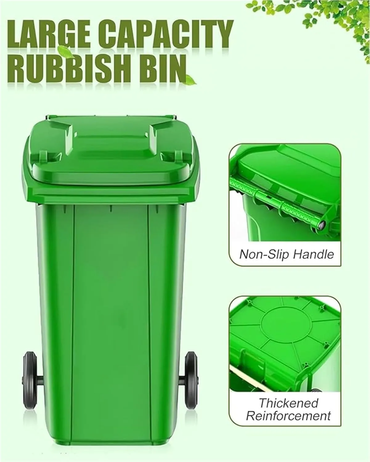 Trash Cans Outdoor Garbage Can 18/22/27/53 Gallon Large Kitchen Trash Can Terrace Patio Garbage Can Outdoor Wheeled Trash Container with Lid ＆ 100-Pcs Storage Bag For Outdoor Backyard(Green,53Gallon)