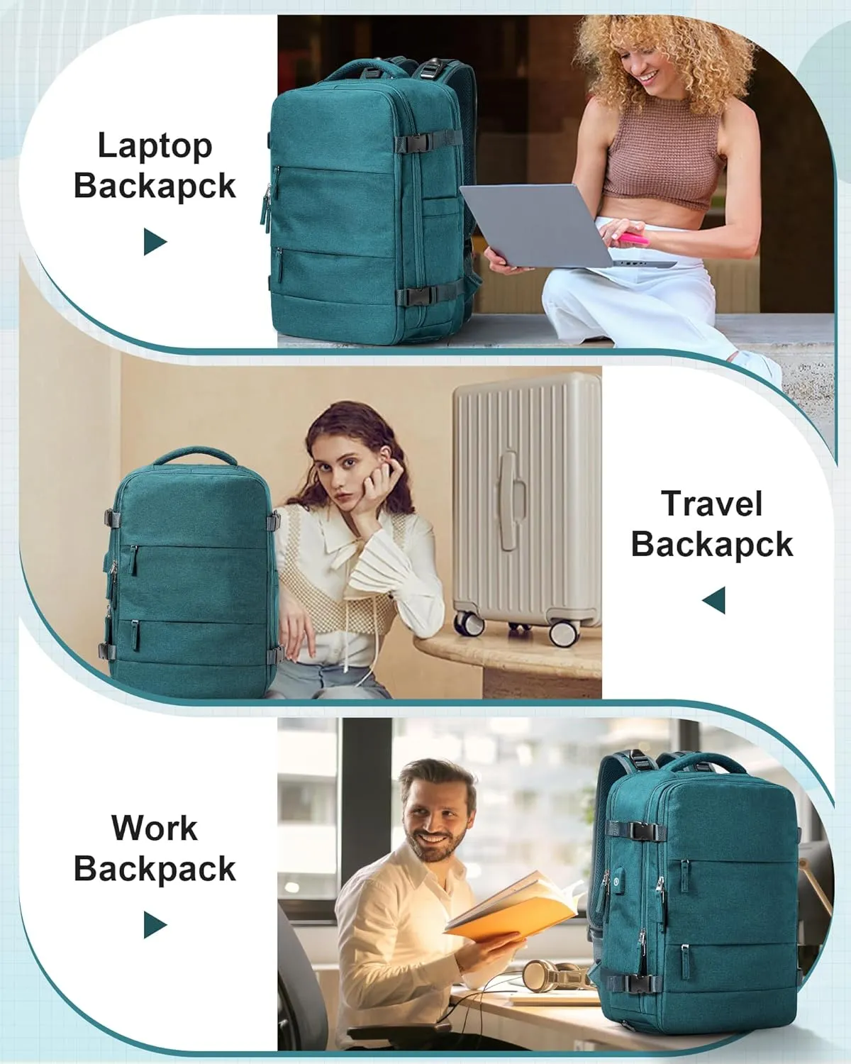 Travel Backpack for Men Women Carry On Backpack Flight Approved Laptop Backpack Luggage Backpack Weekender Bag for Outdoor Hiking Business Trip Peacock Blue