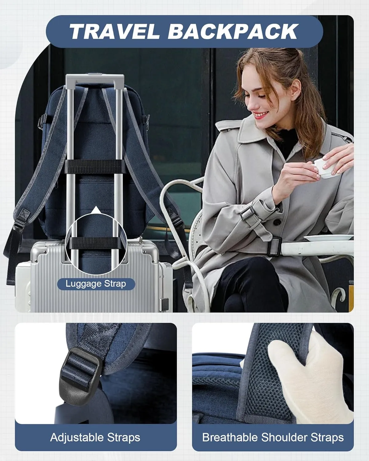 Travel Backpack for Men Women Carry on Backpack for Airplanes Personal Item Travel Bag Casual Nurse Bag Casual Bag for Weekender Business Trip Dark Blue
