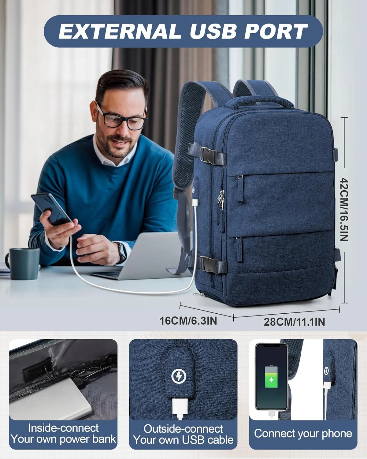 Travel Backpack for Men Women Carry on Backpack for Airplanes Personal Item Travel Bag Casual Nurse Bag Casual Bag for Weekender Business Trip Dark Blue